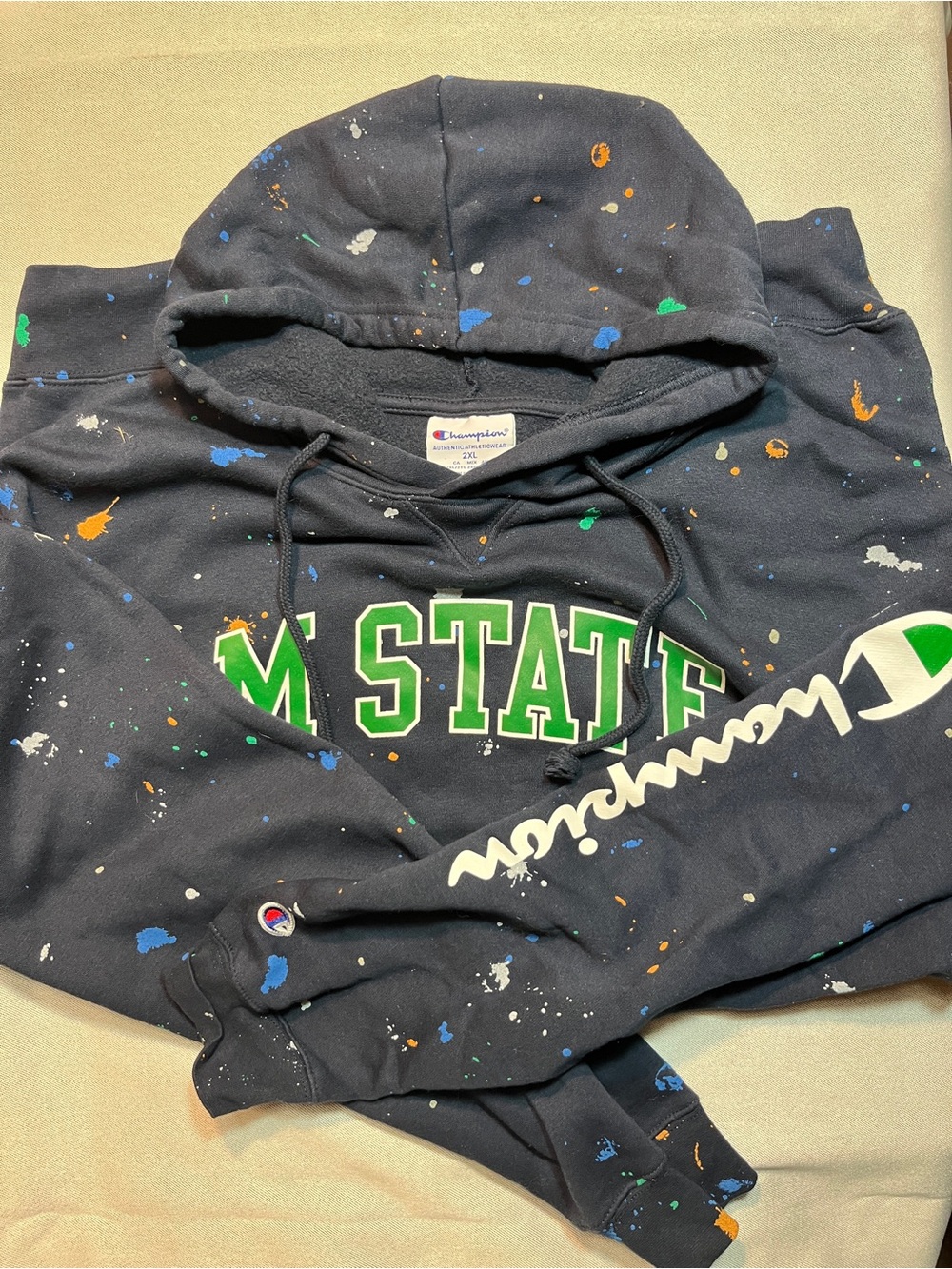 Champion M State Hoodie Paint Splatter Size 2XL